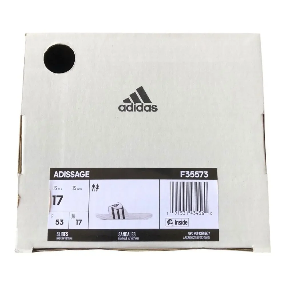 Adidas Adissage Massage Slides White Black Post Workout Recovery Sandals Size 17